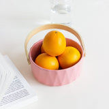 Nordic Snack Serving Bowl With Wooden Handle Basket June Trading Candy Pink  