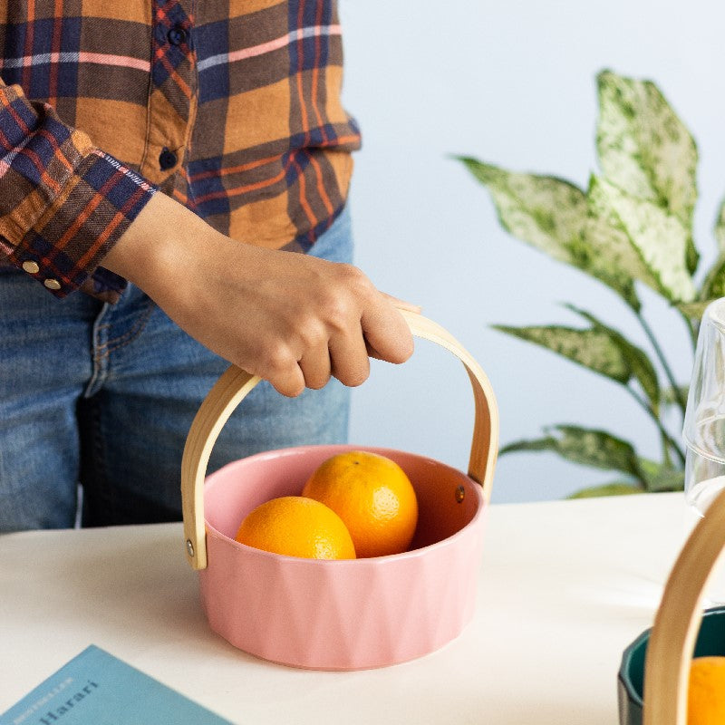 Nordic Snack Serving Bowl With Wooden Handle Basket June Trading   