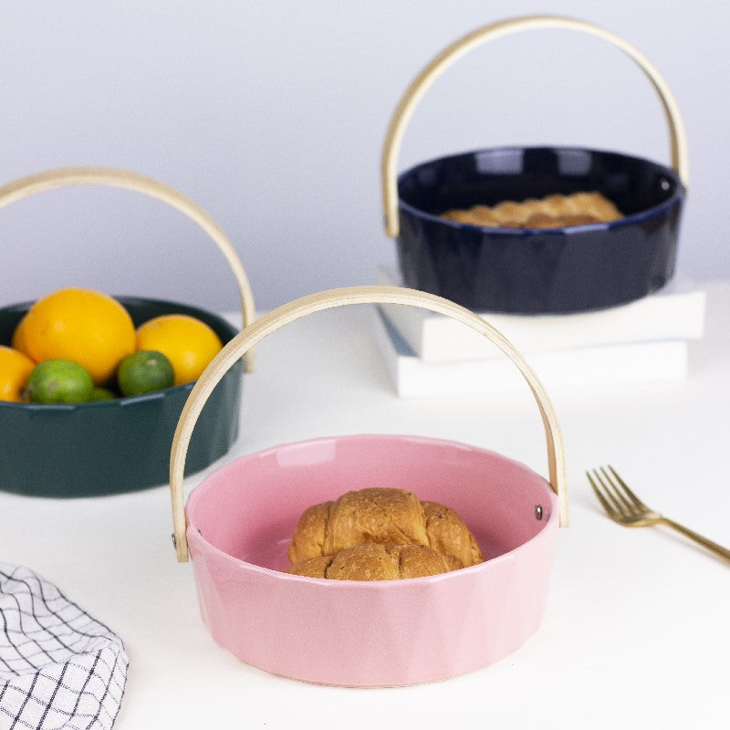 Relish Snack Serving Bowl With Wooden Handle Basket June Trading   