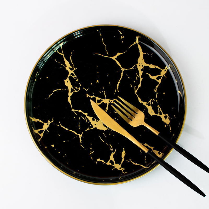 Gold On Black Marble Round 20 Pieces Dinnerware Dinner Sets June Trading   