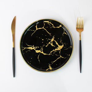 Gold On Black Marble Round 20 Pieces Dinnerware Dinner Sets June Trading   