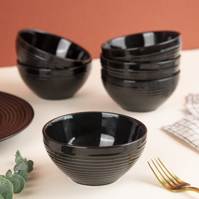Bold Black Swirl Rice Bowl Set