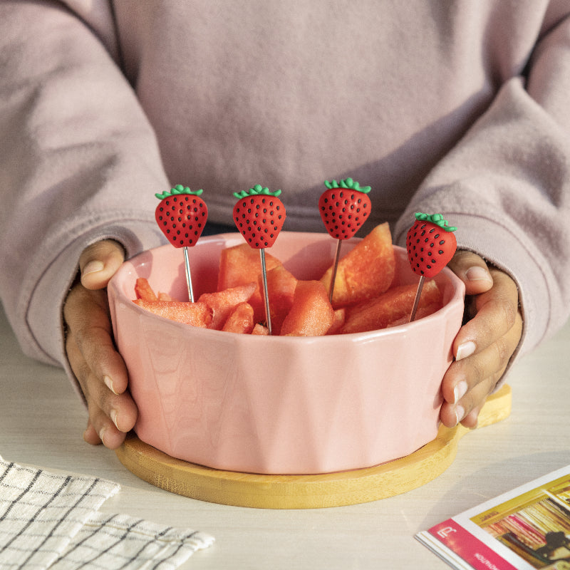 Snack Bowl With Wooden Base & Food Picks Serving Bowls June Trading   