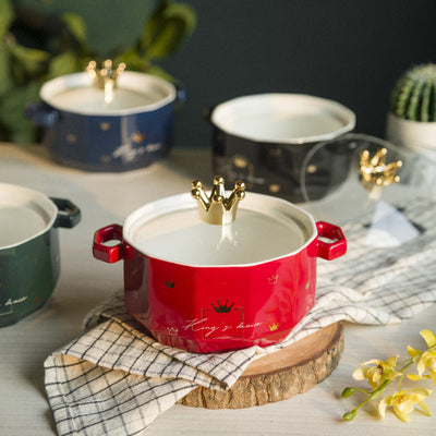 Crown On Top Ceramic Casserole with Lid Casserole June Trading   