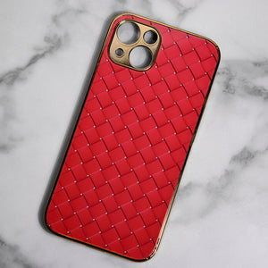 Marble Pattern Rose Gold Edge iPhone 14 Plus Case iPhone 14 Plus June Trading Tiling Red  