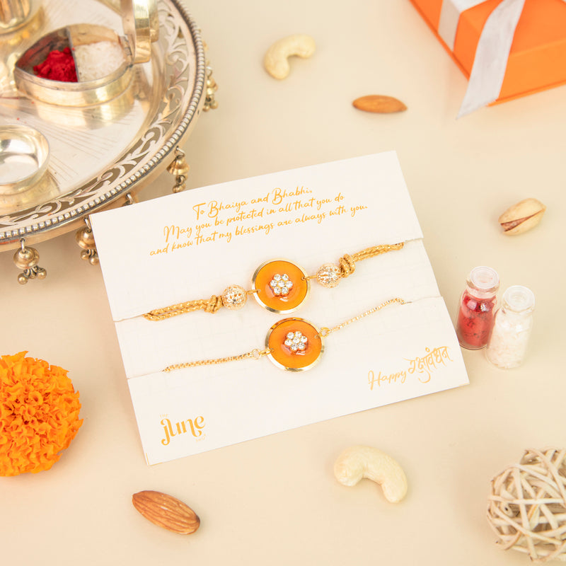 Classic Style Traditional Rakhis For Bhaiya & Bhabhi (Set Of 2) Rakhis June Trading   
