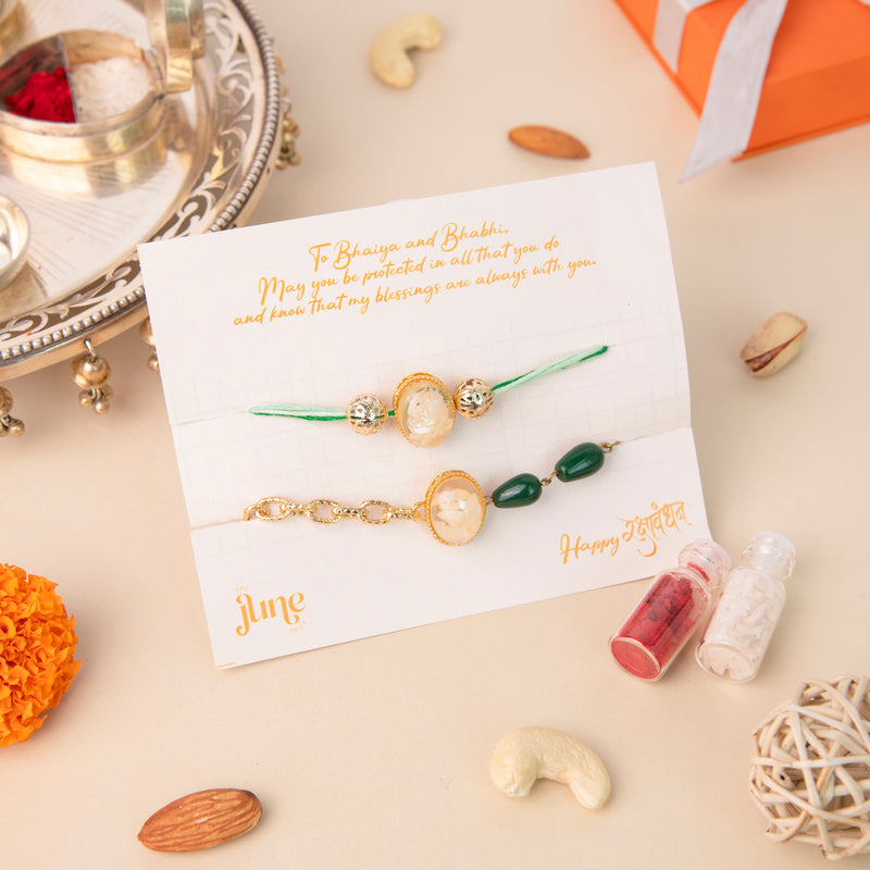 Precious Stone - Traditional Rakhis For Bhaiya & Bhabhi (Set Of 2) Rakhis June Trading   