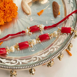 Classic Red Traditional Rakhis For Bhaiya & Bhabhi (Set Of 2) Rakhis June Trading   