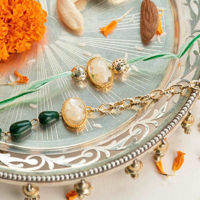 Precious Stone - Traditional Rakhis For Bhaiya & Bhabhi (Set Of 2) Rakhis June Trading   