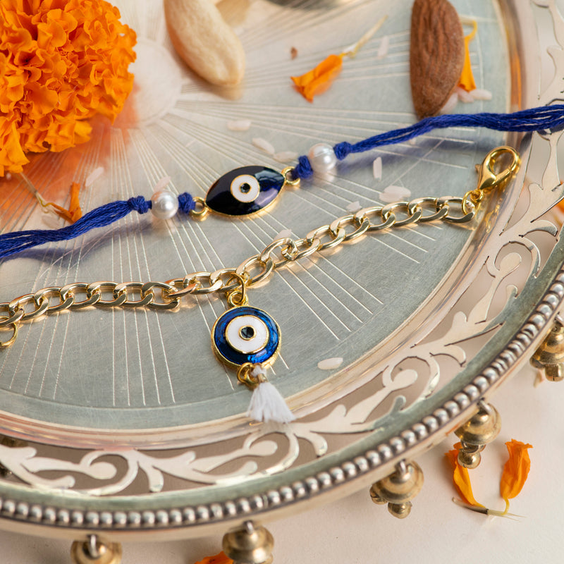 Glossy Evil Eye - Traditional Rakhis For Bhaiya & Bhabhi (Set Of 2) Rakhis June Trading   