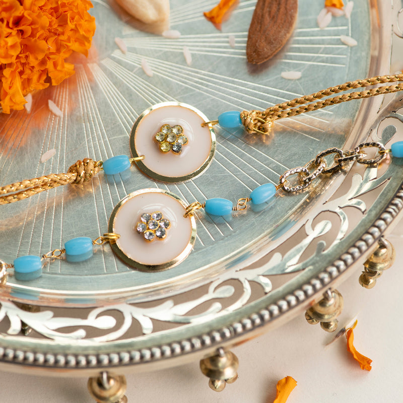 Handicrafted Traditional Rakhis For Bhaiya & Bhabhi (Set Of 2) Rakhis June Trading   