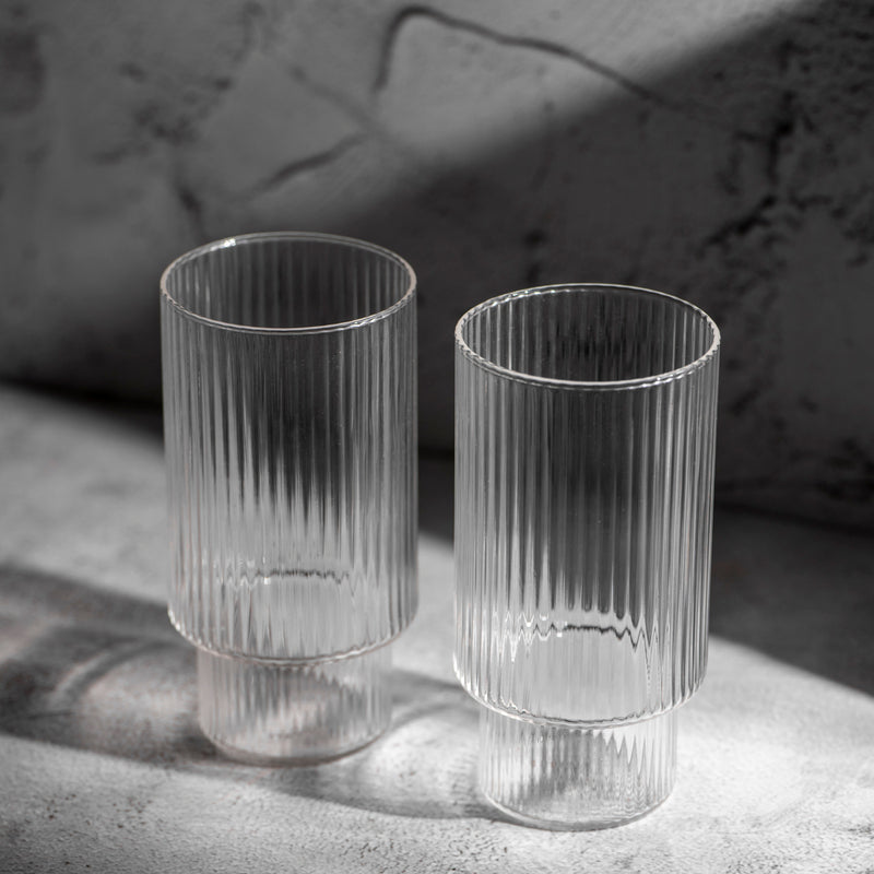 Ribbed Glass Carafe Large (Set of 2) Glasses June Trading   