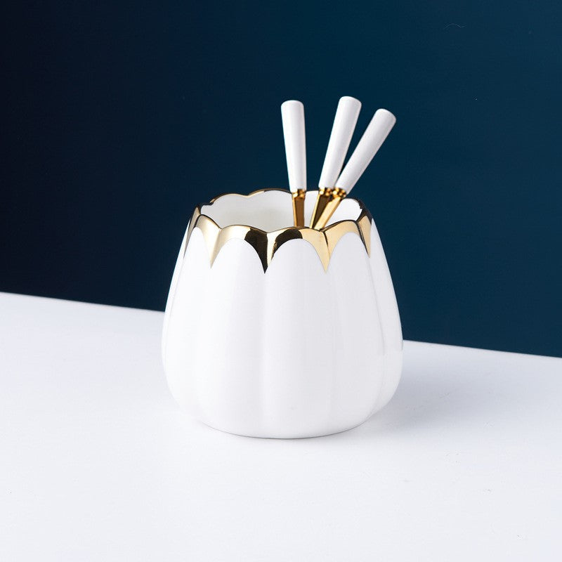 Empyrean Cutlery Stand With Spoon-Fork Set Cutlery Stand June Trading Pearl White  