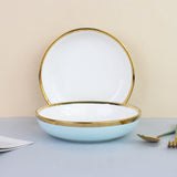Gold Rim Colour Pop Serving Plate (7 Inches) Pasta Bowl June Trading Arctic Blue  