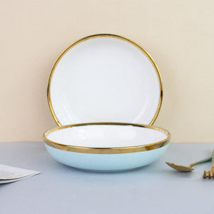 Gold Rim Colour Pop Serving Plate (7 Inches) Pasta Bowl June Trading Arctic Blue  
