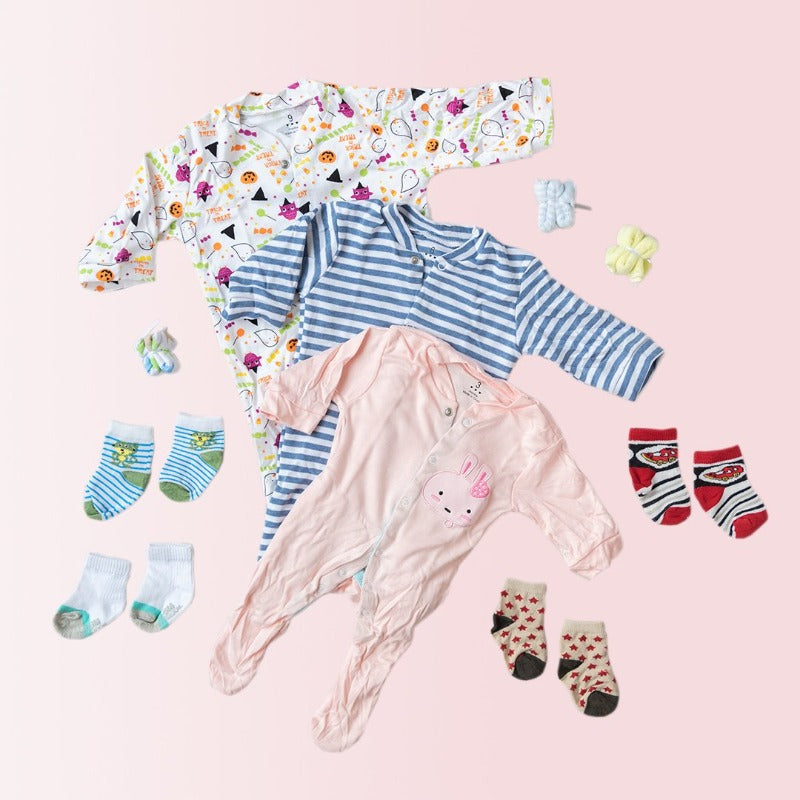 Baby Pink Bunny Face Print Romper Set - (Pack of 10) Baby Gift Set June Trading   