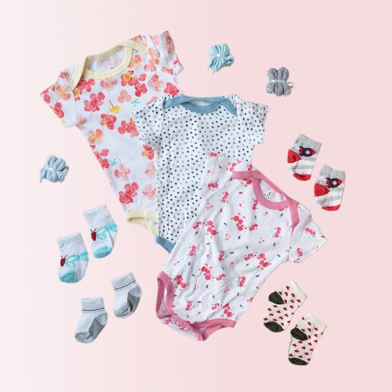 Baby Orange Flowers Print Romper Set - (Pack of 10) Baby Gift Set June Trading   