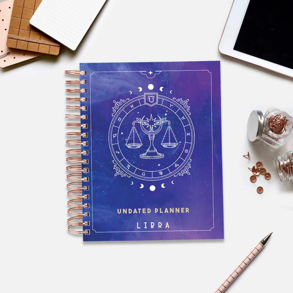 Libra Celestial Emblem — Undated Planner + Sticker Book