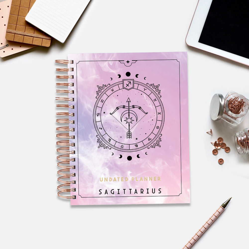 Sagittarius Celestial Emblem — Undated Planner + Sticker Book