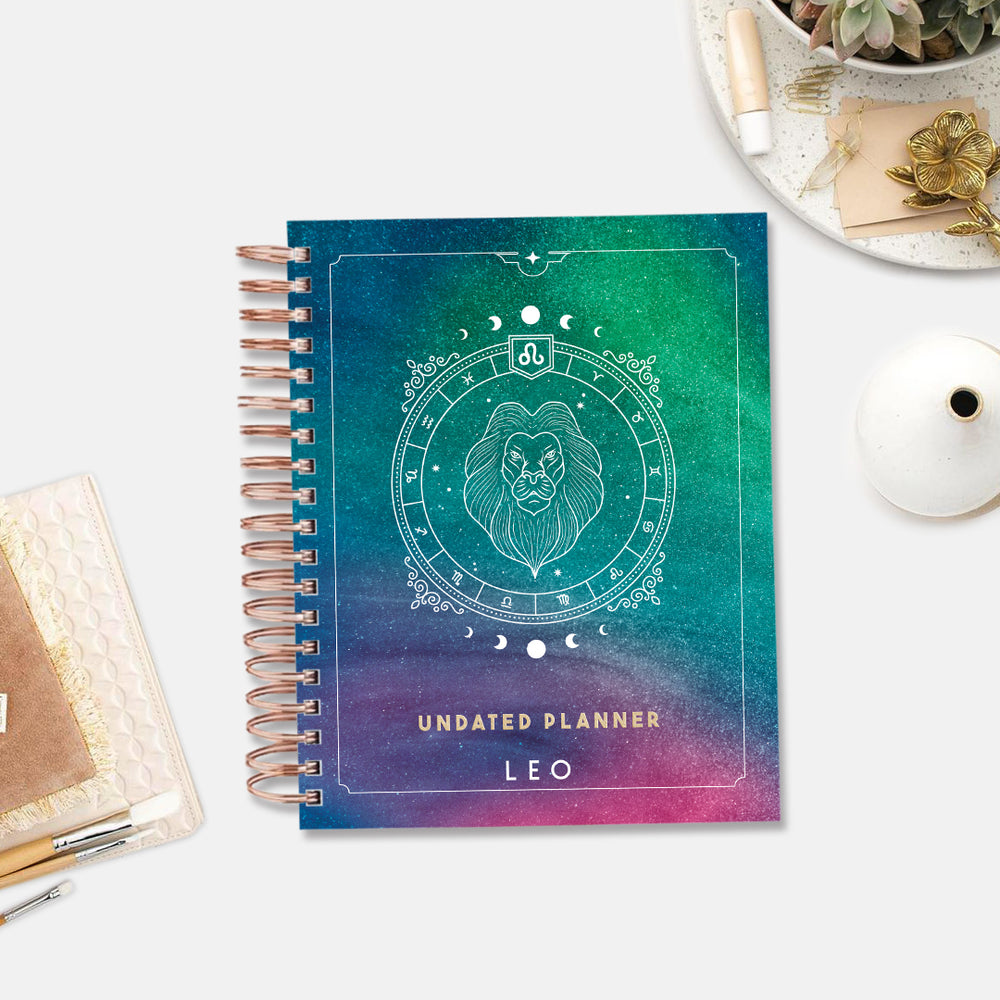 Leo Celestial Emblem — Undated Planner + Sticker Book