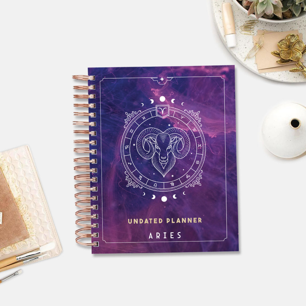 Aries Celestial Emblem — Undated Planner + Sticker Book