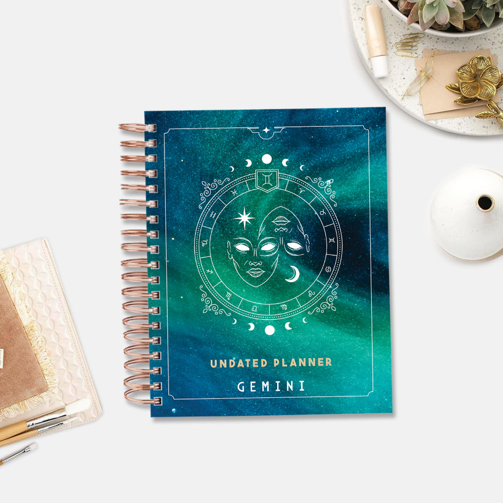 Gemini Celestial Emblem — Undated Planner + Sticker Book