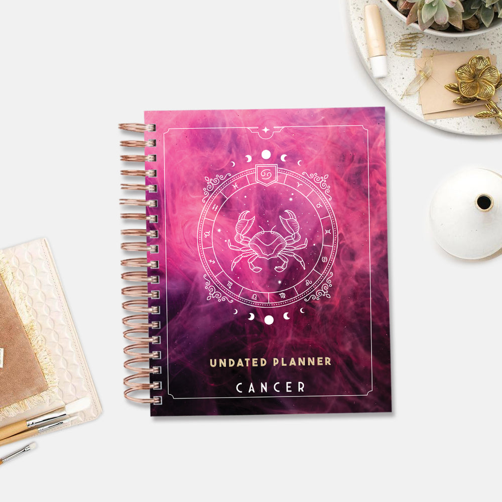 Cancer Celestial Emblem — Undated Planner + Sticker Book