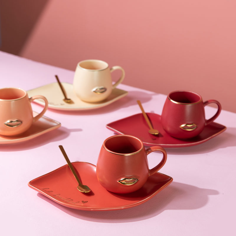 Mesmerizing Lips Tea & Coffee Cup With Tray & Spoon Coffee Mugs June Trading   
