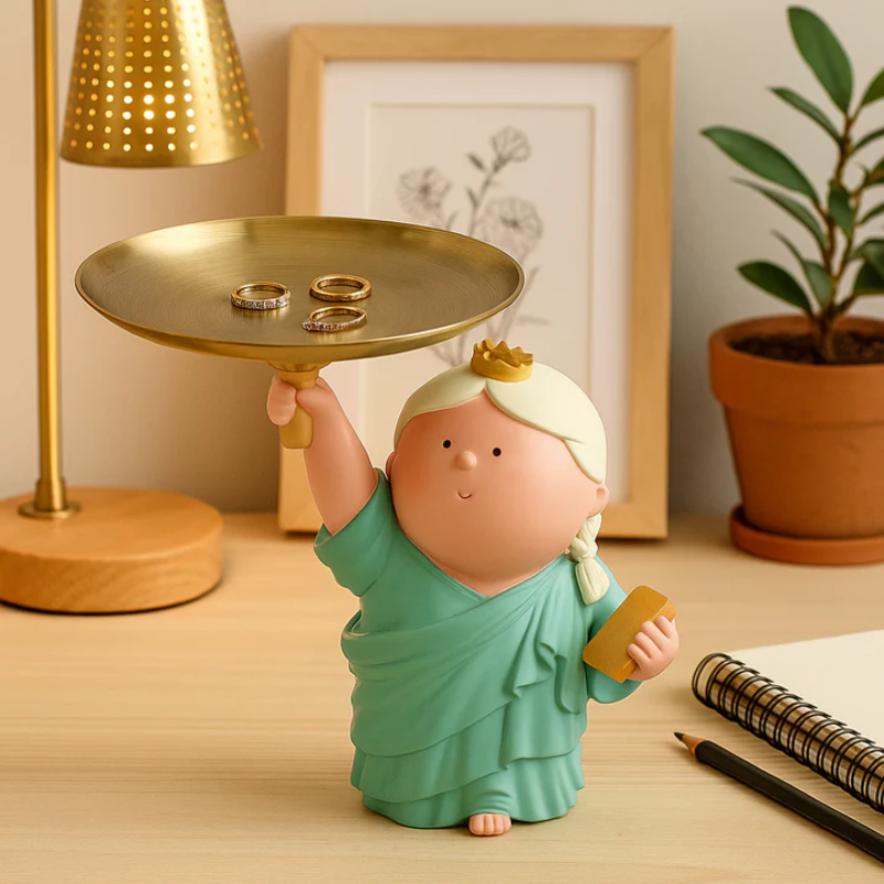 Resin Table Decor Statue With Golden Tray