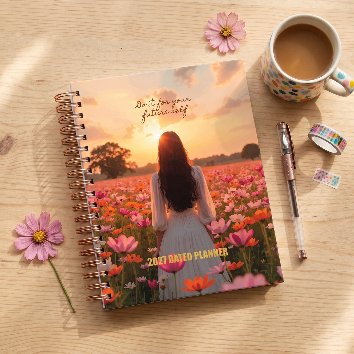Do It For Your Future Self 2027 dated planner in a styled setting