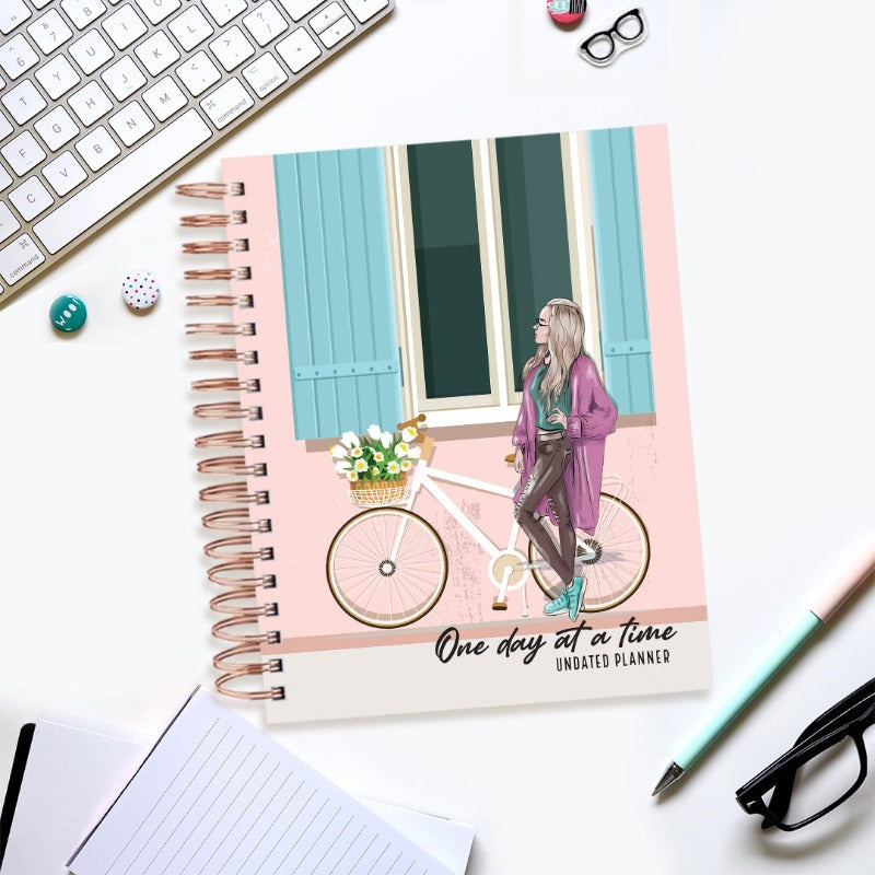 Undated Yearly Planner - One Day At A Time (2023 Collection) + Ultimate Sticker Book Undated Planners June Trading   