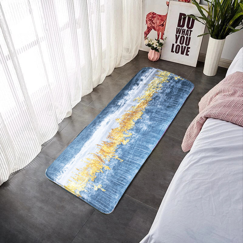 Blue & Gold Rustic Soft Feel Long Mat Runner Long Mats June Trading   