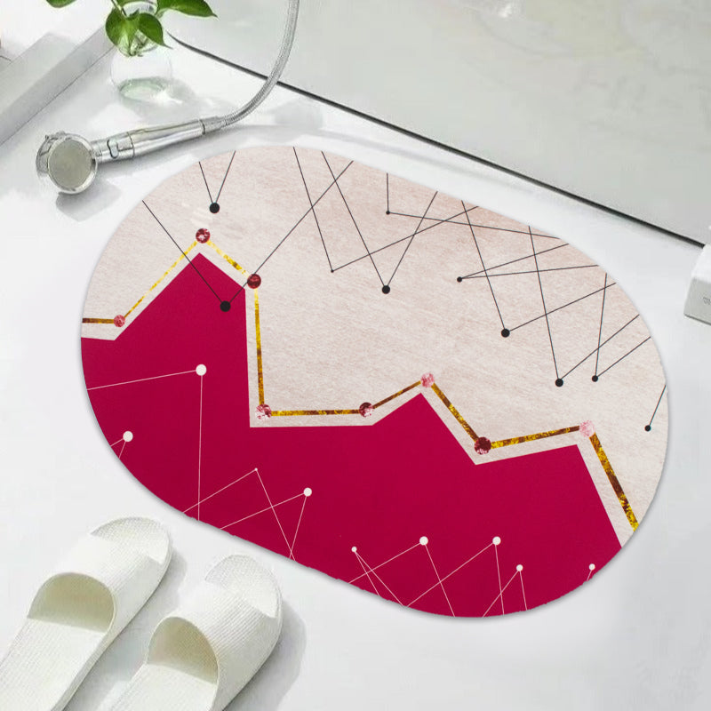 Regal Red Abstract Lines Super Absorbent Anti Skid Bathroom Floor Mat