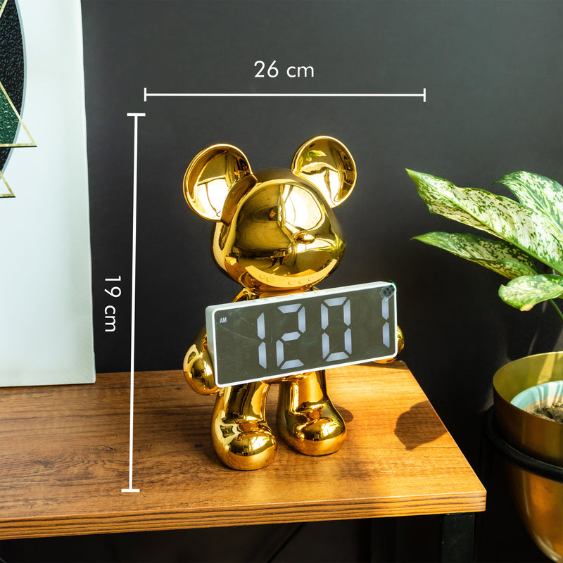 Metallic Bear Sculpture With Digital Clock Artifacts The June Shop   