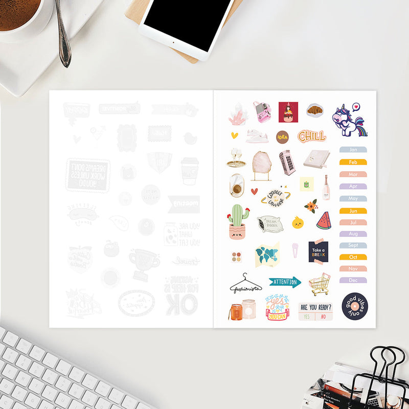 Undated Yearly Planner (2025 Collection) Growth Over Comfort + Ultimate Sticker Book