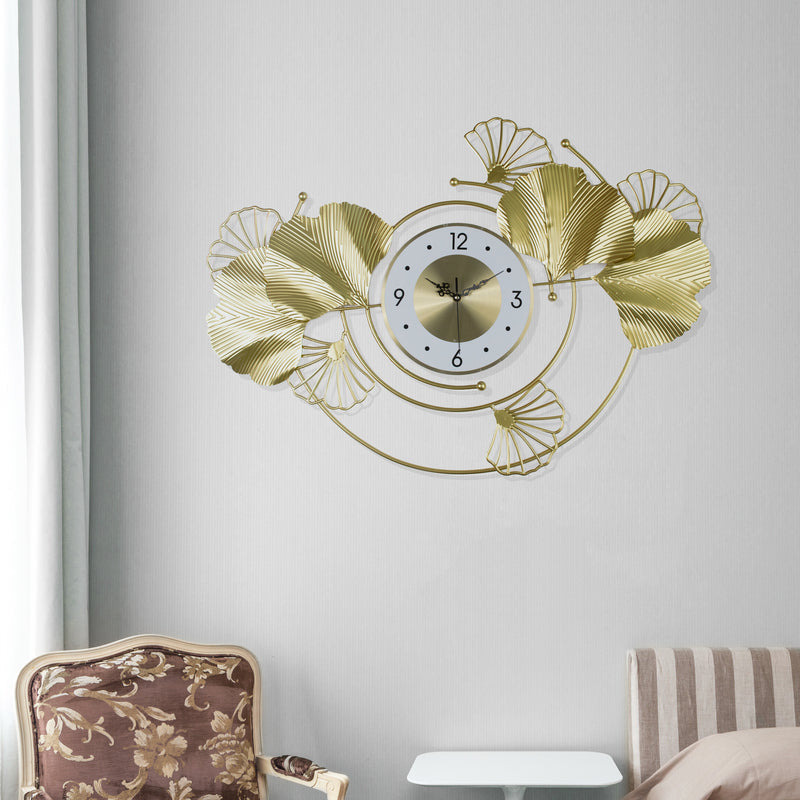 Golden Gingko Leaves Modern Wall Clock Wall Clocks June Trading   