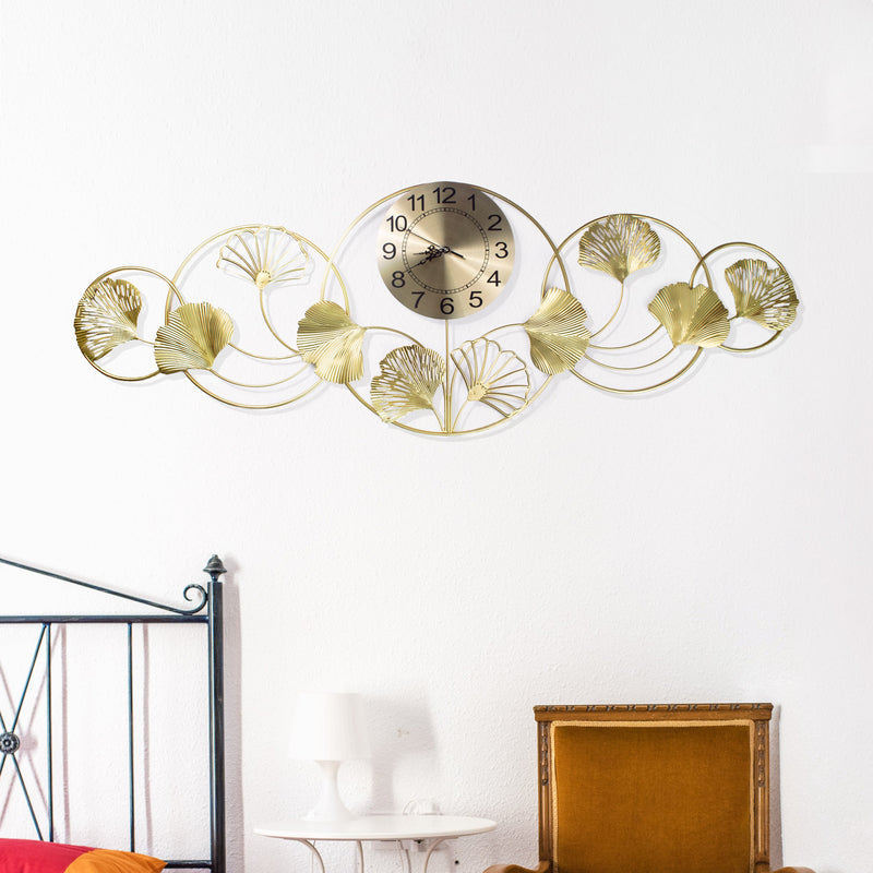 Designer Golden Gingko Leaves Wall Clock Wall Clocks June Trading   